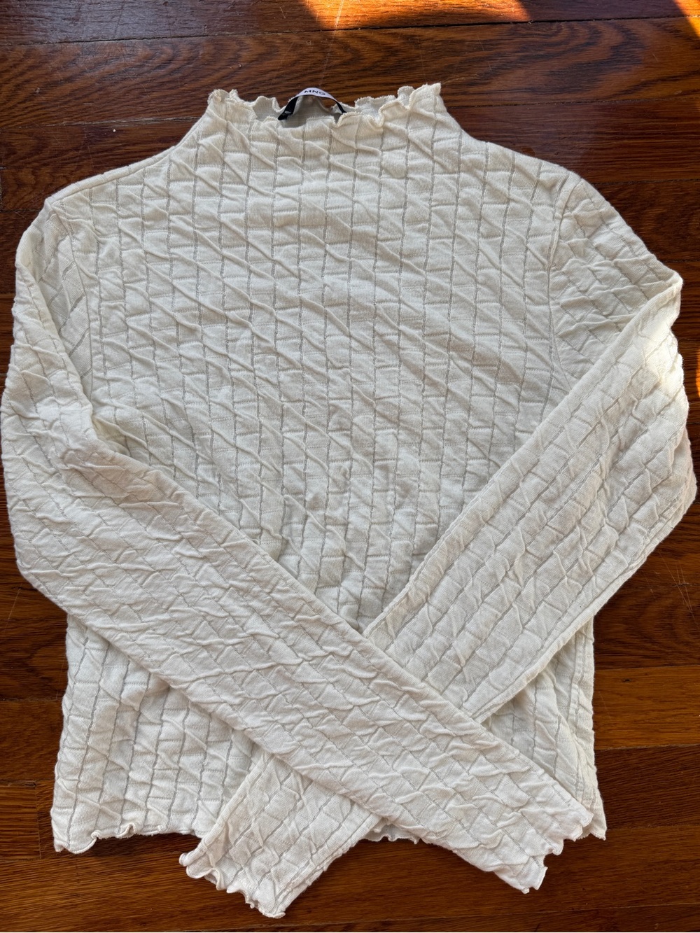 Mango Cream Mock neck Ruffle-Edge Top - Picture 2 of 3